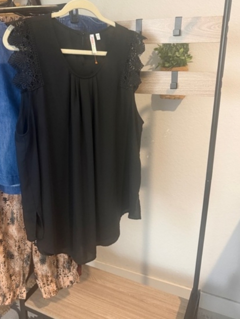 Women's Black  Blouse with Lace/crochet Shoulder Detail